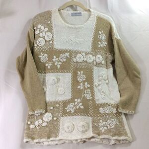 Vintage 80s 90s Maggie Lawrence Oversized Embroidered Floral Knit Sweater Tunic